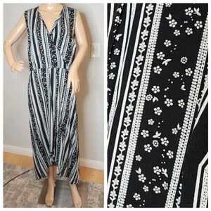 Lane Bryant sleeveless maxi dress.  Black white stripe floral.  Size 16 or 1X